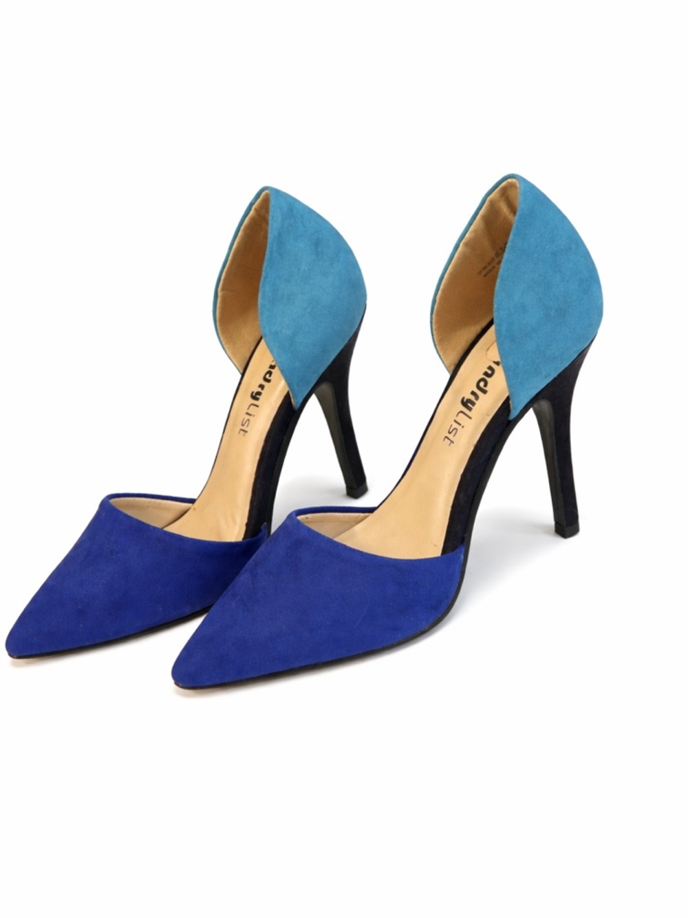 Chinese Laundry list suede heels in a two-tone blue and turquoise design